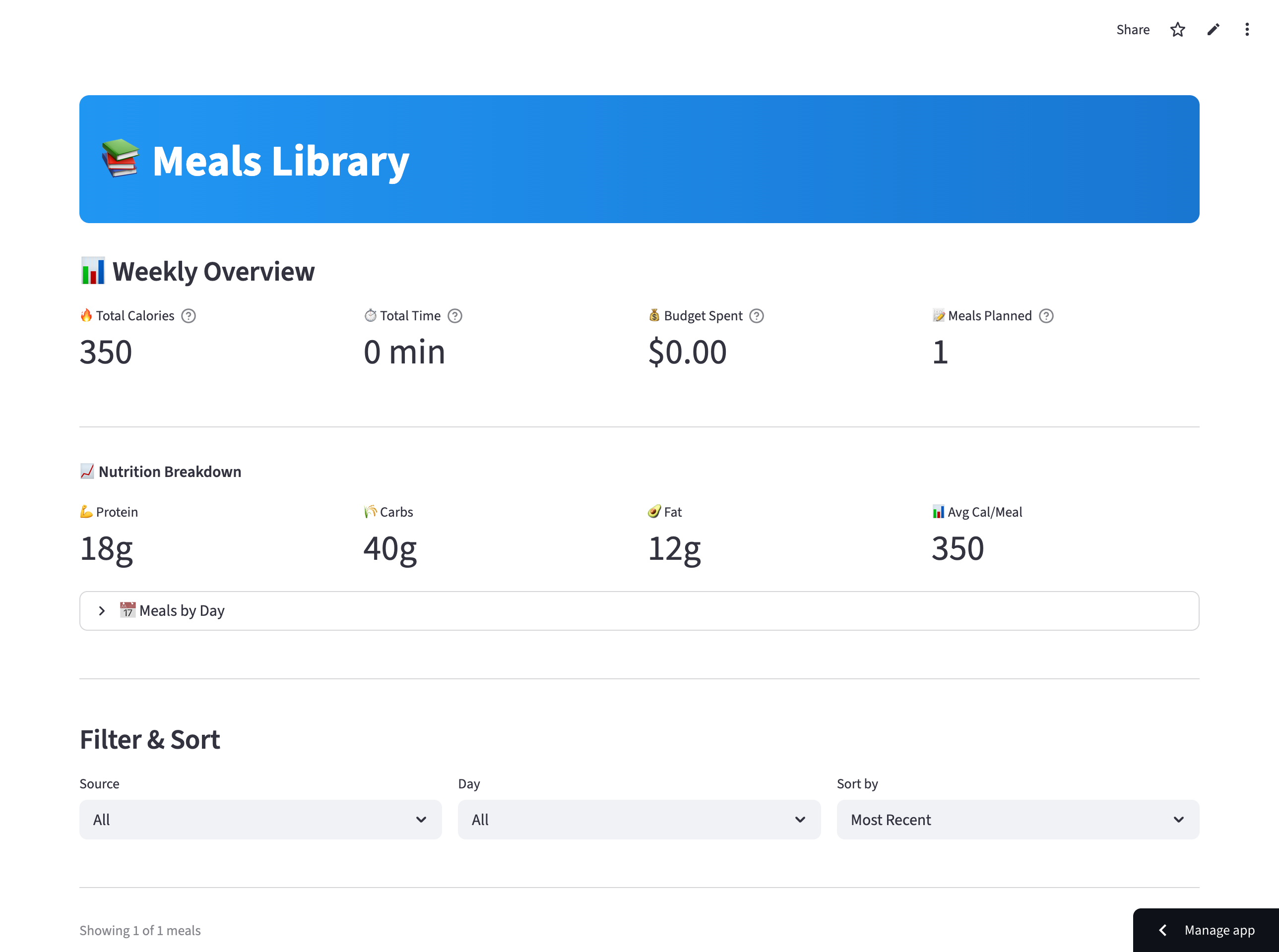 QuickBite meals library and recipe importer